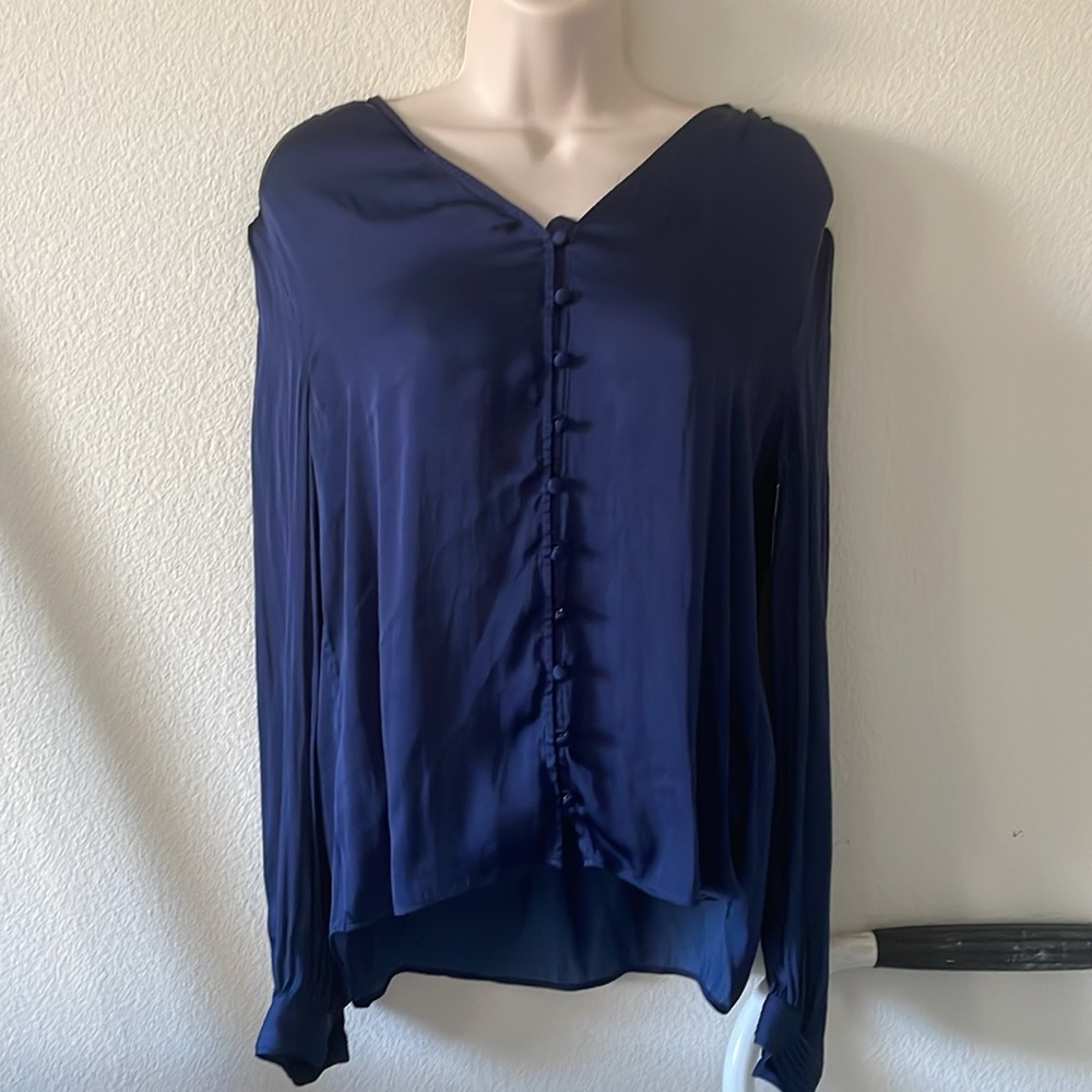 Banana republic navy blue shiny button down dress work business shirt small NWT